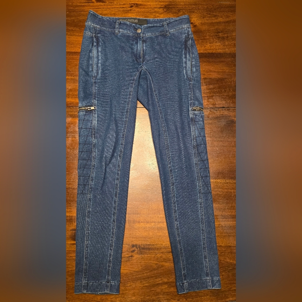 Yigal Azrouel Indigo‎ Jeggings with Quilted Zipper Accents
